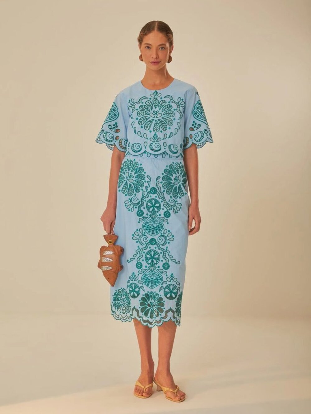 *NWOT* FARM RIO GRAPHIC RICHELIEU MIDI SKIRT BLUE GREEN M